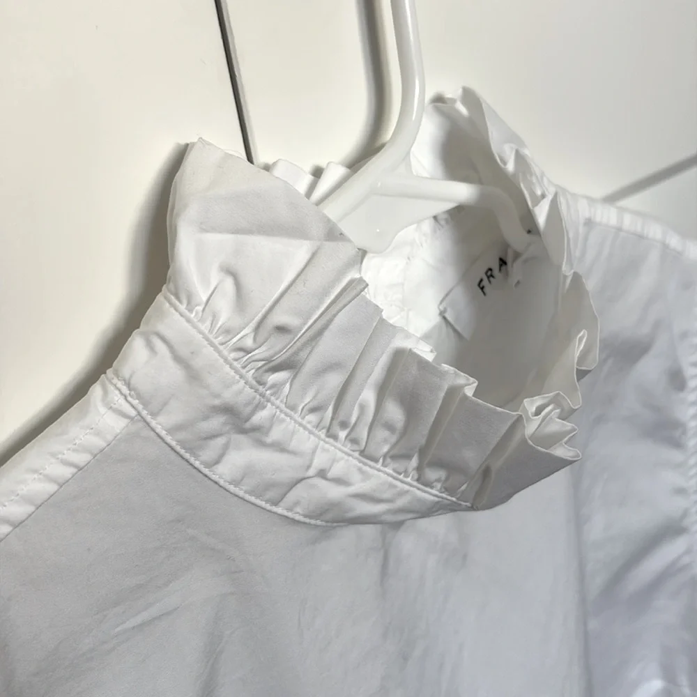 NWT [Frame] High Neck Sleeveless Ruffle Back Button Blouse Top White Women’s S - Picture 6 of 14